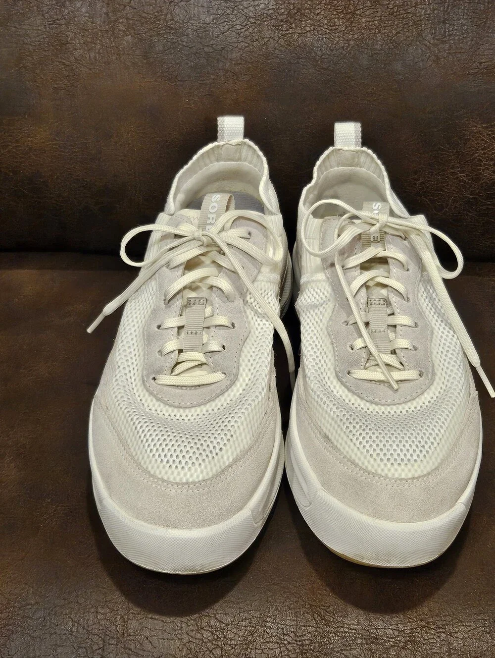 Sorel Ona 503 Knit Low Sea Salt Chalk Lace Up Athletic Sneaker White Cream